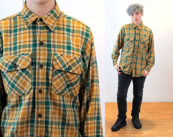 70s Woolrich Flannel Shirt M Yellow 
