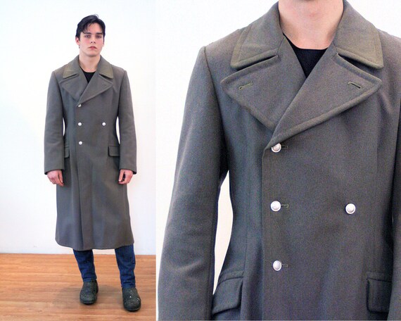 ジャケット・アウター 80's Vintage 6B Double Breasted Coat 80s East German Military Great Coat M, Gray Wool Volksarmee