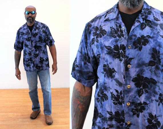 90s Tie Dye Aloha Shirt M Vintage Blue 