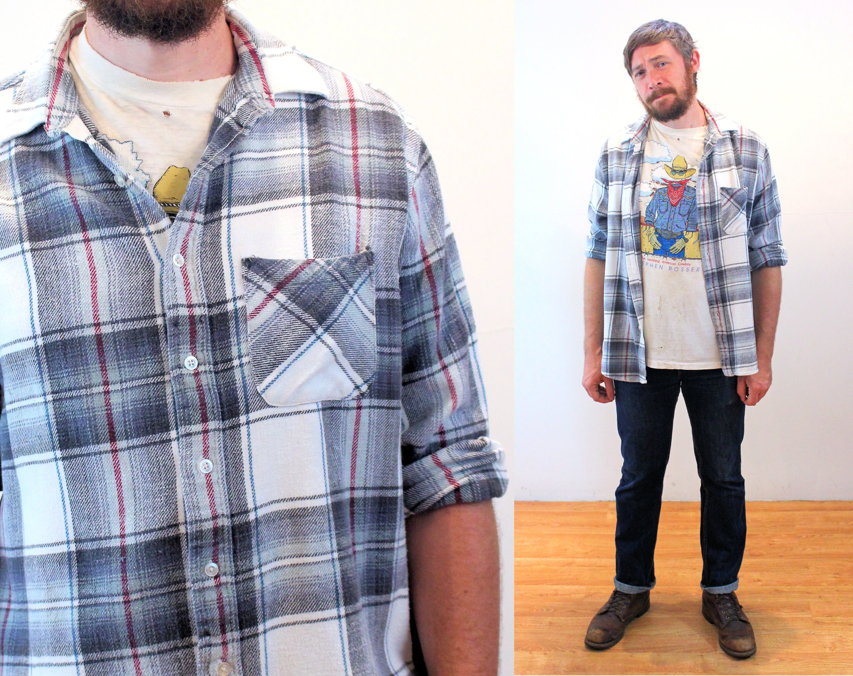 90s White Flannel Shirt L Vintage Thick 