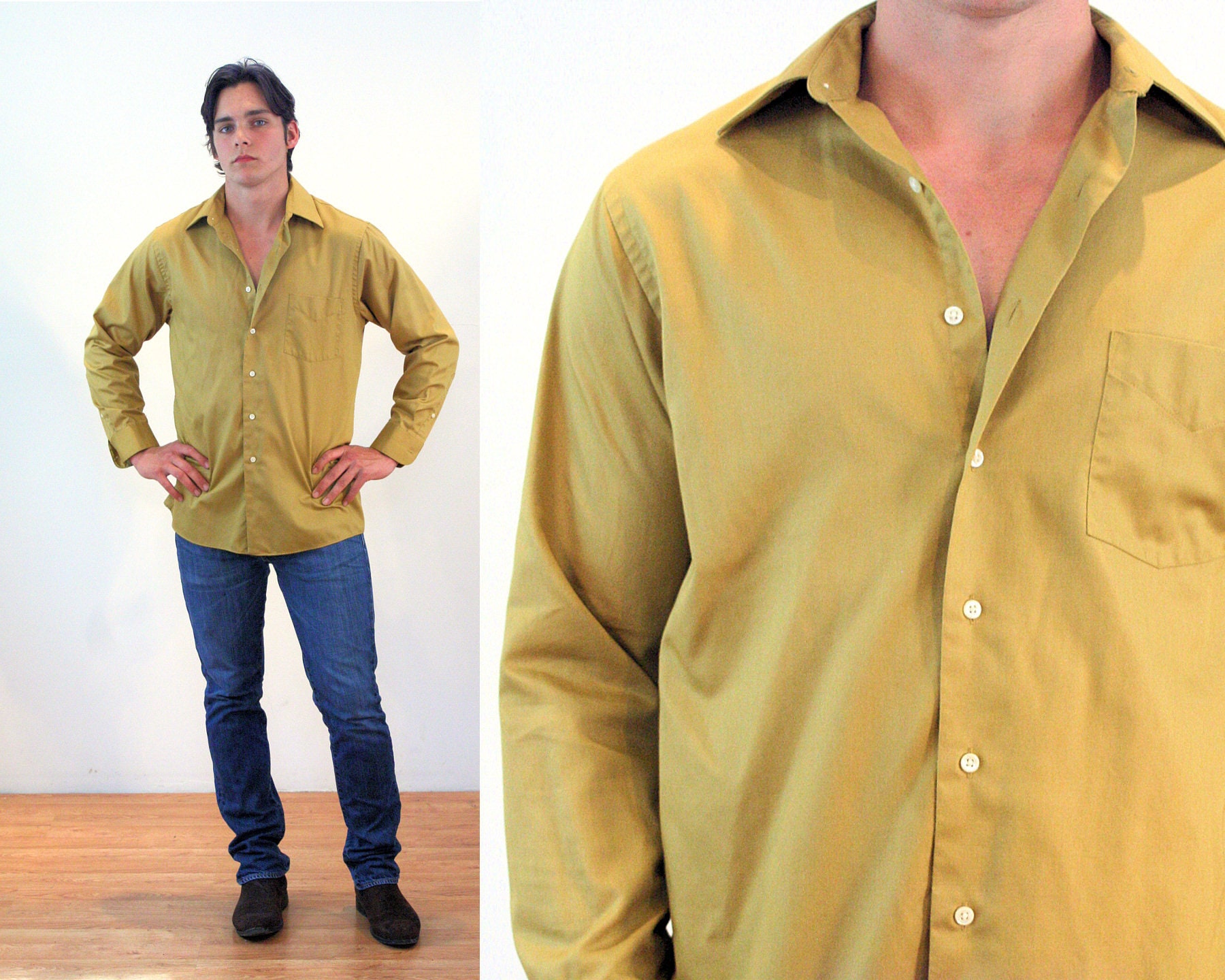 90s Mustard Yellow Shirt 16 L Vintage ...