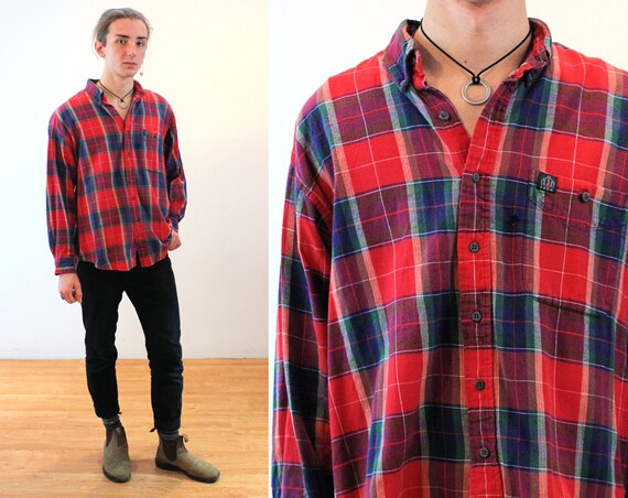 80s Izod Flannel Shirt L Distressed 