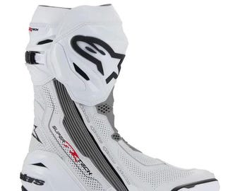 Botas de motocross Alpinestars blancas y negras para hombre, de cuero, para montar en moto. Protección para pista.