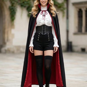 Vändbar Svart Röd Vampyrmantel Stand Collar Halloween Cape Cosplay