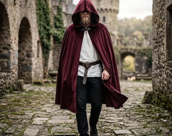 Middeleeuwse cape met capuchon van suède fluweel voor mannen, vrouwen en volwassenen, Renaissance Ranger Tovenaar Cosplay Kostuum Fantasy Larp Gothic Halloween Outfit