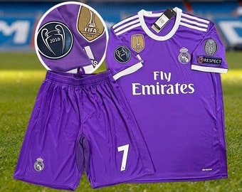 Personalize with shirt 2016-2017 Season Real Madrid Away Jersey,No.7 Ronaldo Retro Jersey,Champions League Short-sleeved Football Jersey Set