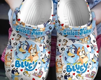 Lustige Clogs Crocs, Crocband, Halloween Geschenk Custom Bluey Familie Geburtstag Clog Schuhe, Clogs Schuhe für Männer Frauen und Kinder, Geschenk Muttertag