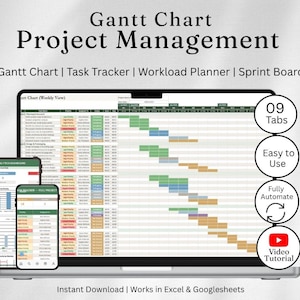 Diagramma di Gantt, strumento digitale per la gestione dei progetti, compatibile con Excel e Fogli Google, con strumento di monitoraggio delle attività, gestione del carico di lavoro del team, traguardi e cronologia dello sprint. Download immediato.