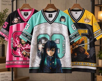 Demon Slayer Anime-Trikot, übergroßes Retro-Sportshirt für Erwachsene und Kinder