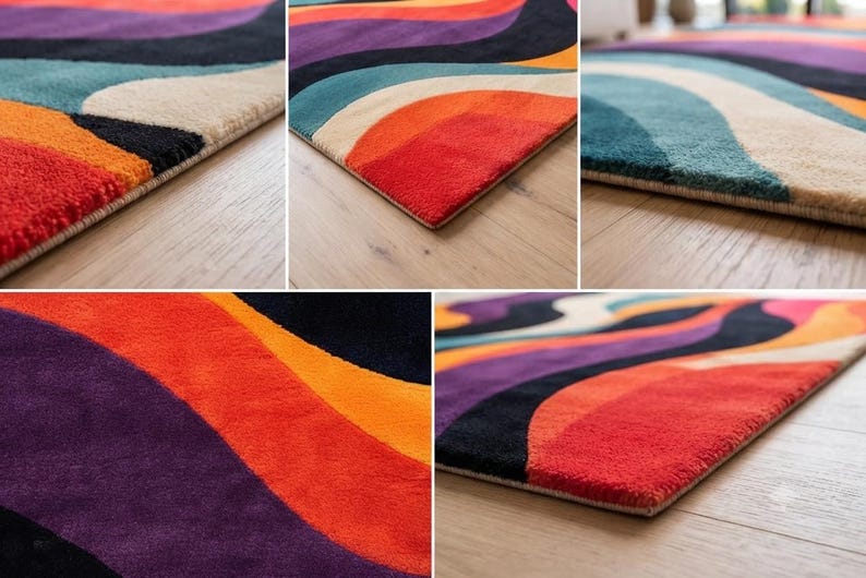 Hand Tufted Wool Abstract Wave Rug, Modern Colorful Bedroom Decor - Etsy UK