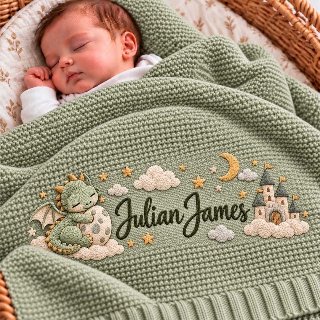 Personalized Embroidered Baby Blanket, Custom Sleeping Dragon Knit ...