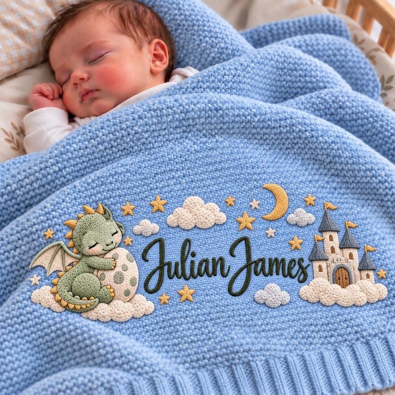 Personalized Embroidered Baby Blanket, Custom Sleeping Dragon Knit ...