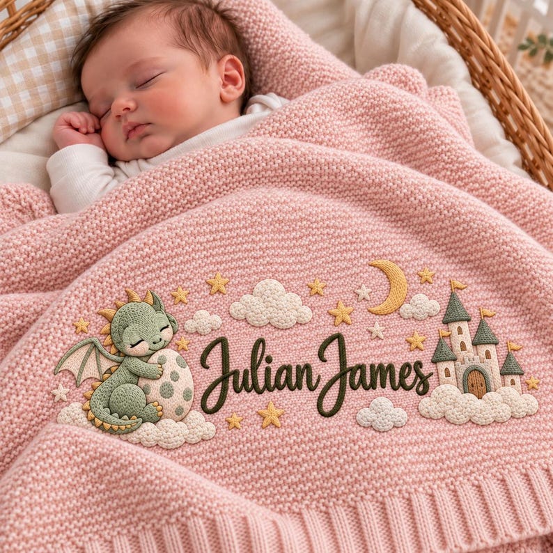 Personalized Embroidered Baby Blanket, Custom Sleeping Dragon Knit ...