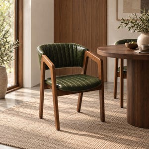 Walnut Dining Armchair, Accent Chair — Handmade & Handcrafted; Channel-Detailed Back and Upholstered Seat