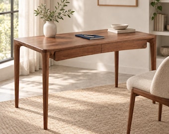 Walnut Writing Desk, Solid Wood Desk — Handmade & Handcrafted, Curved Apron
