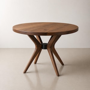 Front studio view showing four upper walnut arms, black center collar and four splayed lower legs