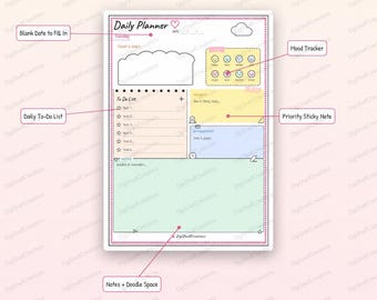 Pastellfarbener Kawaii-Tagesplaner, 7-Tage-To-Do-Liste & Stimmungstracker (A4 PDF)