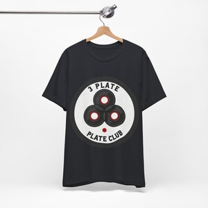 Strength Training Gym Shirt for Men - 3 Plate Club Weightlifting Badge