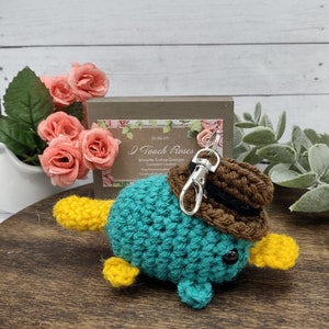 Amigurumi, crochet, platypus, plush, stuffed animal, tag along, key chain,