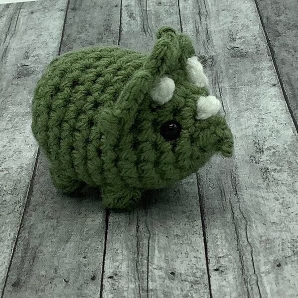 Amigurumi, crocheted, mini, triceratops, dinosaur, plushy, stuffed animal, Easter basket stuffer