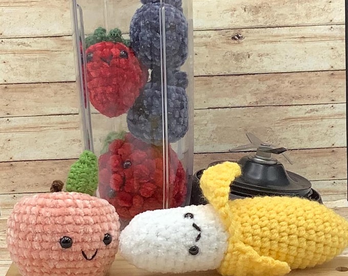 Handmade crocheted fruit, banana, peach, strawberry, raspberry, blueberry, fruit plush, fruit decor, gift for food lover, gift for kids