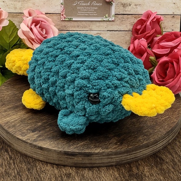 Amigurumi, crocheted , blanket yarn, platypus, stuffed animal, plushie, toy