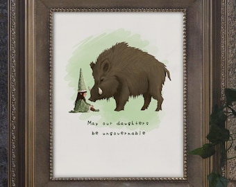 The Little Magician | May our daughters be ungovernable poster print, cozy, feminism, folklore, human made (NO AI)