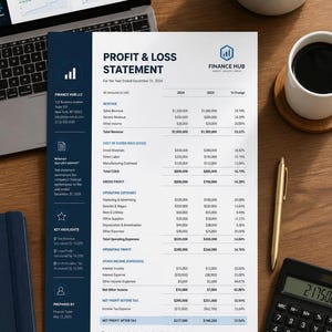 Editable Profit Loss Statement Word Template Small Business Income Expense Sheet Sidebar