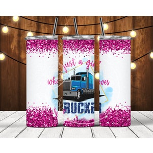 Love My Trucker Tumbler Skinny 20 Ounce Tumbler Stainless Steel Tumbler Drinkware Truck Driver
