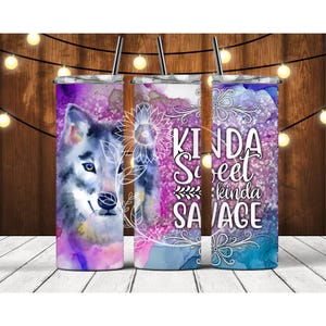 Personalized Wolf Skinny Tumbler: Stainless Steel 20oz Drinkware - Sassy, Sweet & Savage Design
