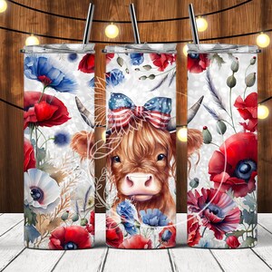 20 Ounce Tumbler l Highland Cow l Floral l Poppies l Patriotic l Stainless Steel Tumbler With Sliding Lid l Skinny Tumbler