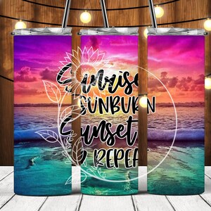 Sunrise Sunset Beach Skinny Stainless Steel 20 Ounce Tumbler Drinkware Personalized Sunrise