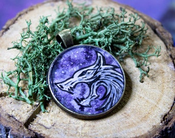 Wolf Medallion- Hand Painted Watercolor Resin Poured Necklace- Wearable Fine Art- The Witcher- Geralt- Yennefer- Fantasy- Book-tok
