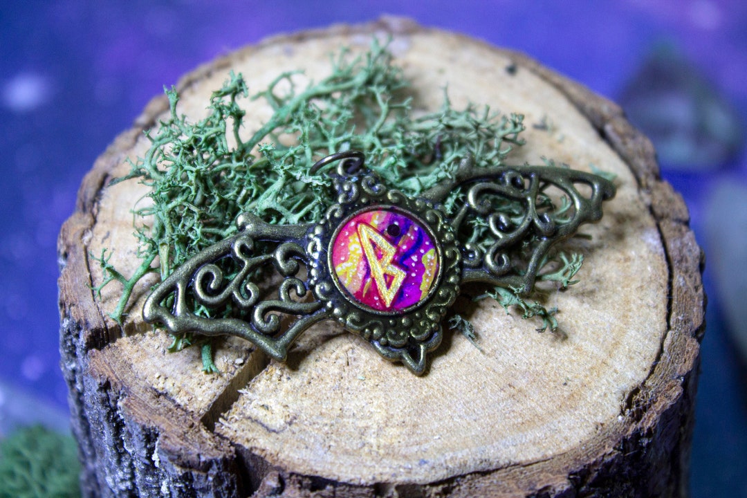 Winged Rune The Winged Rune Berkano- Hand Painted Watercolor Resin- Poured Necklace ...