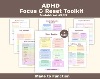 ADHD Focus Reset Toolkit for Adult | Printable Planner, Dopamine Menu, Executive Dysfunction Worksheet (Digital Download)