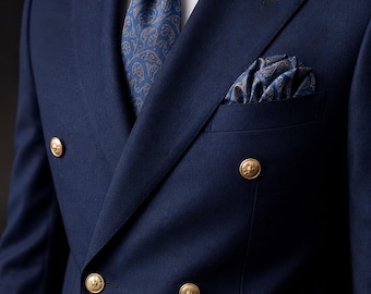 Men's Luxury Navy Blue Double-Breasted Suit | Formal Wedding & Groom Wear - Shoes