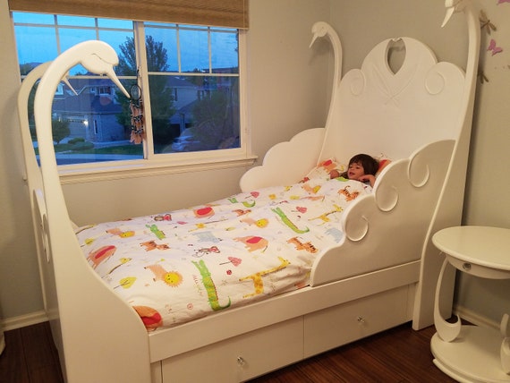 Swan Bed With 4 Drawer Under Dresser Etsy