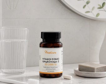 VitalCure 2000 UI V D3, K2, Mg y Omega-3 — Jabones botánicos artesanales de aromaterapia orgánica