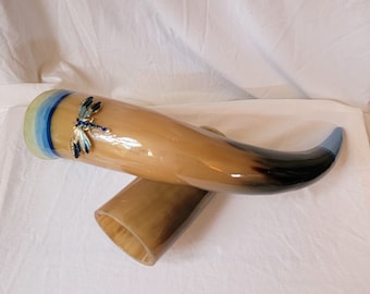 Dragonfly Viking Drinking Horn with stand -- holds 11 ounces -- witch crafted