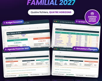 Family Budget Kit Excel 2027, 4 Spreadsheets for Tracking Expenses, Hidden Costs, Deadlines and Savings, Google Sheets