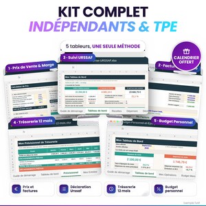 Kit Complet Auto Entrepreneur Excel, 5 Tableurs Gestion URSSAF Facture Prix Trésorerie et Budget, Google Sheets