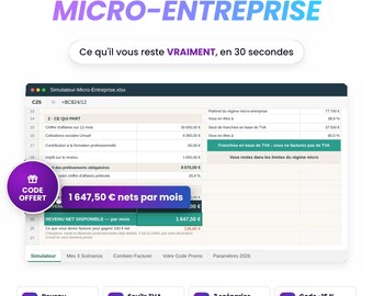 Simulateur Auto-Entrepreneur Excel Cotisations URSSAF, Impôt et Revenu Net Réel 2026, Google Sheets