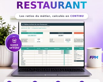 Excel-spreadsheet voor restaurantmanagement: ingrediëntenverhoudingen, technische specificaties, gemiddelde orderwaarde en drempelwaarde voor het aantal gasten.