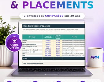 Excel-spaarrekeningsimulator: vergelijk spaarrekeningen (Livret A, LDDS, PEL, levensverzekering, PEA en PER), 30-jarige prognose