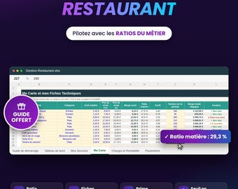 Restaurant Management Excel Spreadsheet: Ingredients Ratios, Technical Specifications, Average Order Value and Cover Threshold