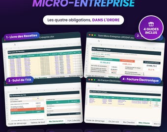 Self-Employed Compliance Kit (Excel), URSSAF VAT and Electronic Invoice 2027 Recipe Book, 4 Spreadsheets