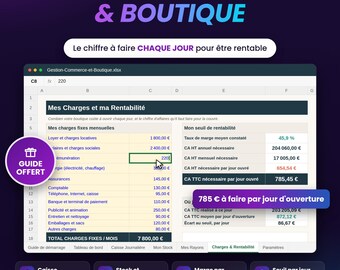 Tableur Gestion de Commerce Excel, Caisse Journalière, Suivi du Stock et Marges par Rayon pour Boutique, Google Sheets