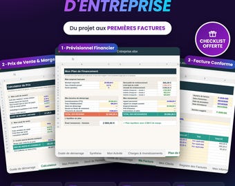 Kit Création d'Entreprise Excel, Prévisionnel Financier 3 Ans, Calcul de Prix et Facture Conforme, Google Sheets