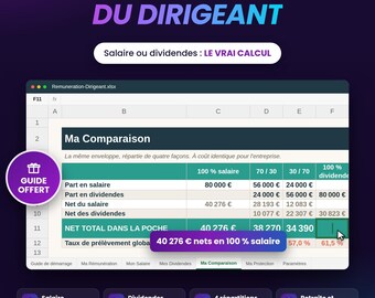 Executive Compensation Simulator in Excel: Salary or Dividends, SARL Manager and SASU President, 10 Percent Rule