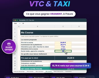 Profitability tracking for ride-hailing services (Excel), Cost per Kilometer, Actual Net Hourly Rate and Fare Calculator, Google Sheets